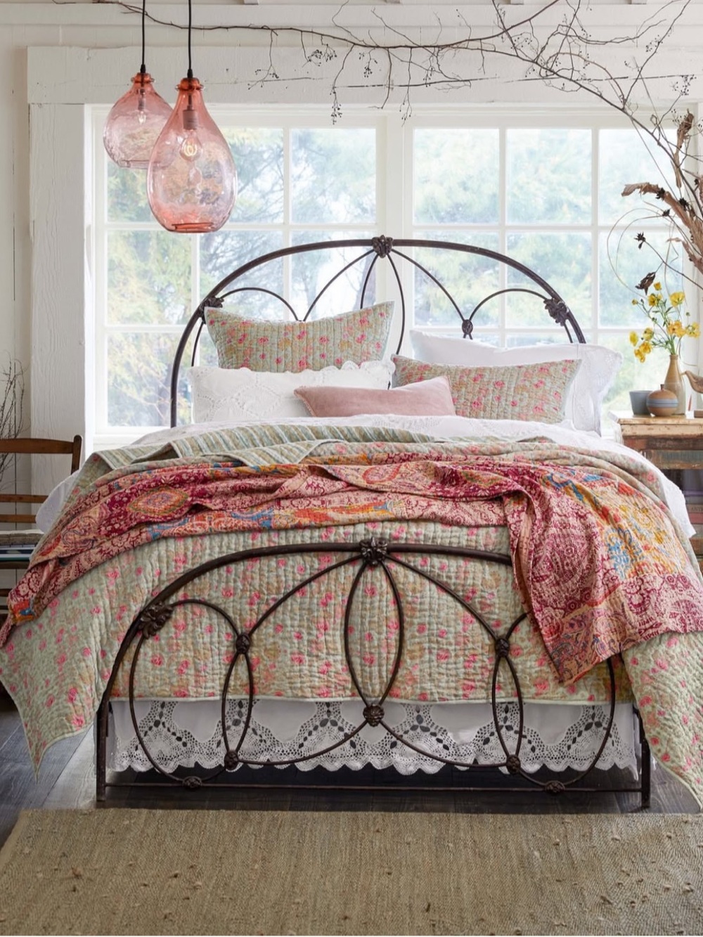 Sundance Catalog Nerissa Lightweight Quilt Kantha Hand Stitched Floral Print